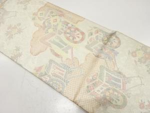 佐賀錦　御所車に疋田雲・花模様織り出し　袋帯